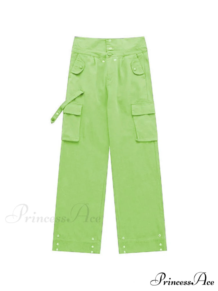 Buttoned Green Graceful Baggy Boyfriend Jeans