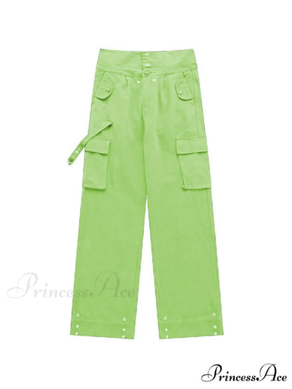 Buttoned Green Graceful Baggy Boyfriend Jeans