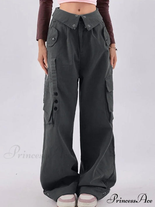 Buttoned Green Graceful Baggy Boyfriend Jeans Gray / S