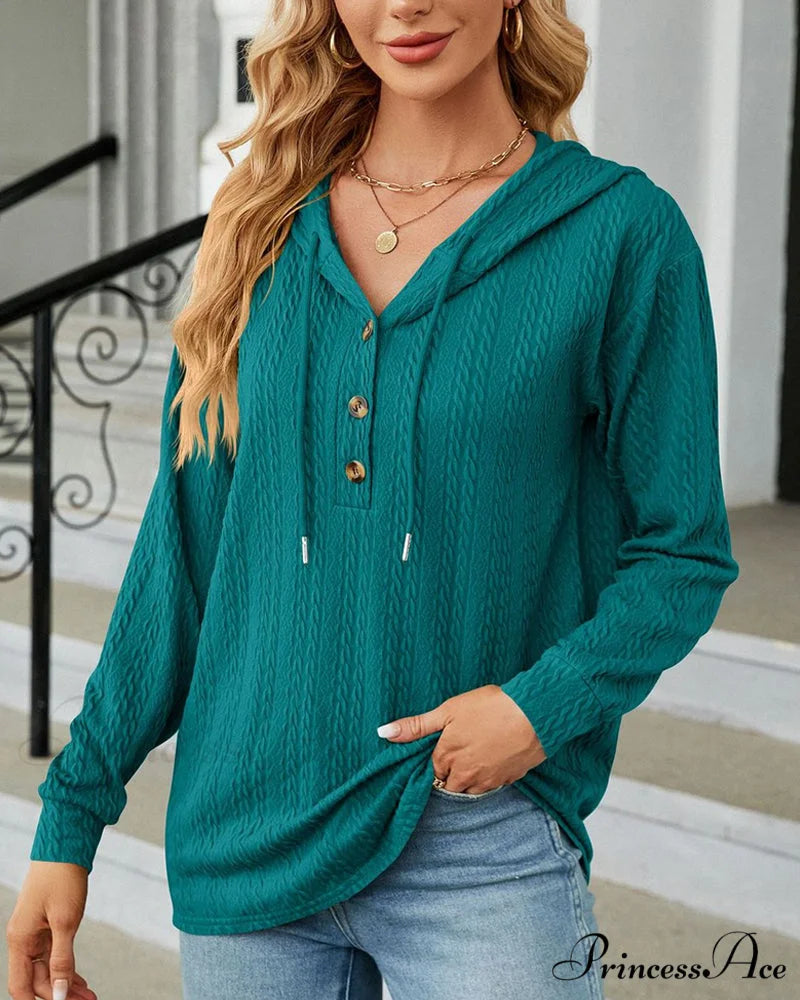 Buttoned Solid Color Hoodie