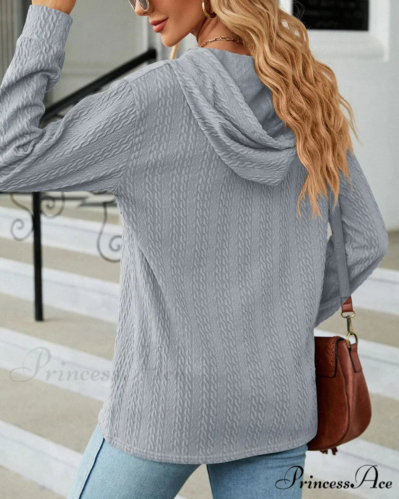 Buttoned Solid Color Hoodie