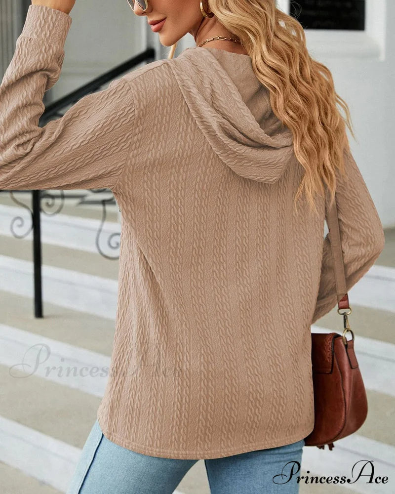 Buttoned Solid Color Hoodie