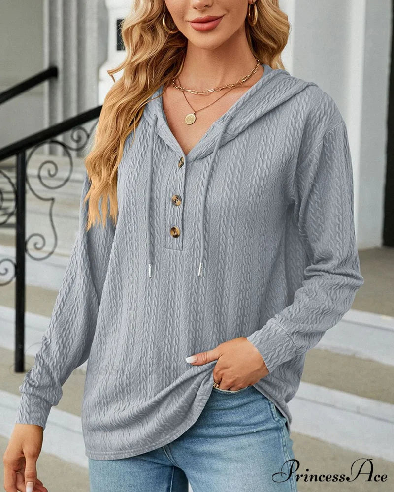 Buttoned Solid Color Hoodie