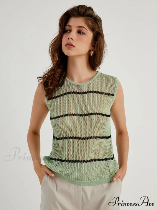 By The Garden Trendy Stripe Crochet Tank Top