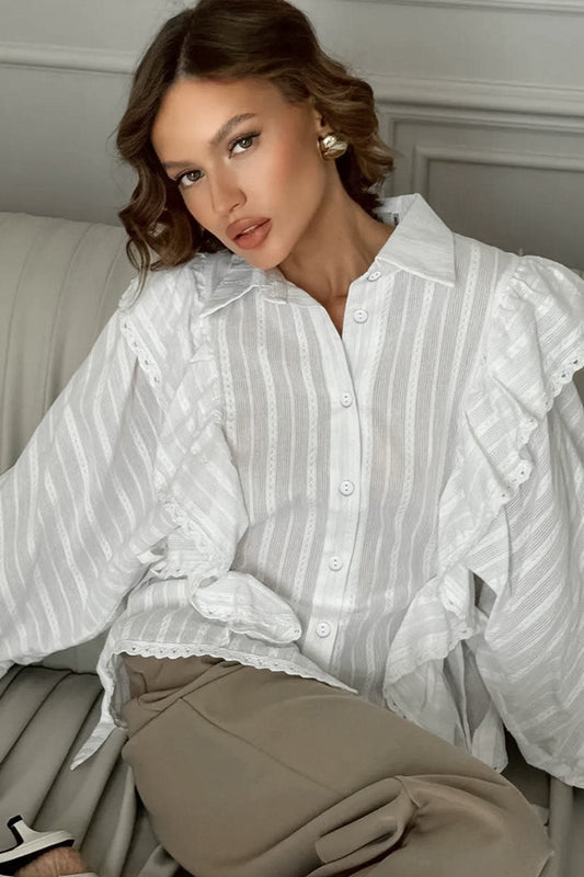 Elegant Jacquard Bell Sleeve Loose Blouse