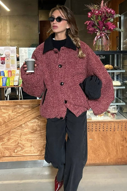 Vintage Color Block Lapel Jacket Coat