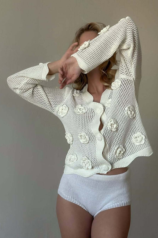 Crochet Rose Cutout Slim-Fit Blouse