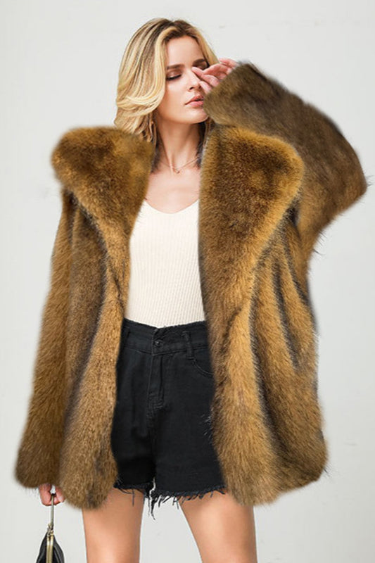 Faux Fur Mid-Length Blazer Coat