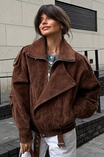 Loose Fit Brown Casual Jacket