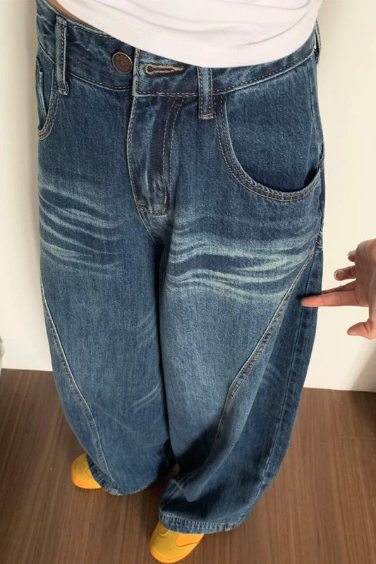 Vintage Blue Wash Barrel-Leg Jeans