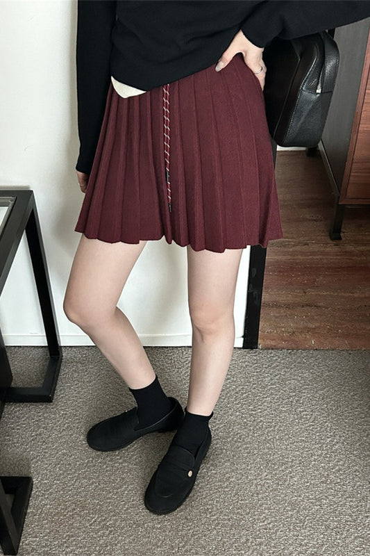 Pleated Knit Mini Skirt