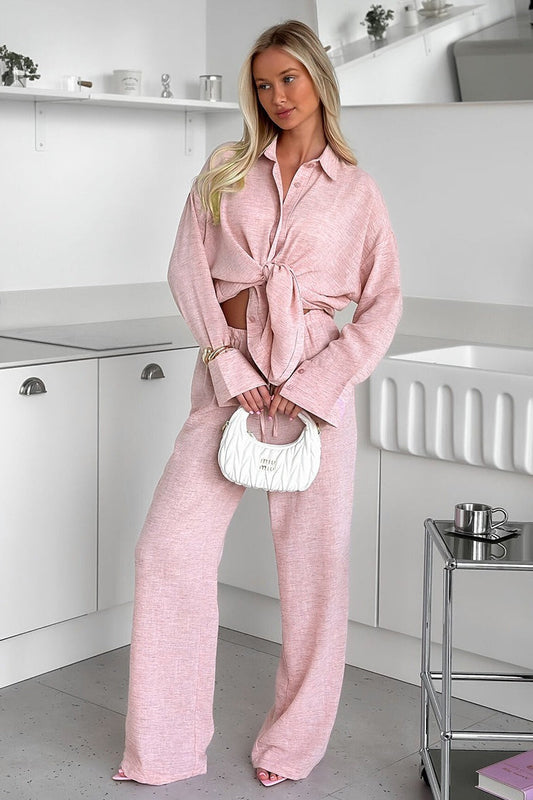 Relaxed Long Sleeve Shirt Straight Pants Set