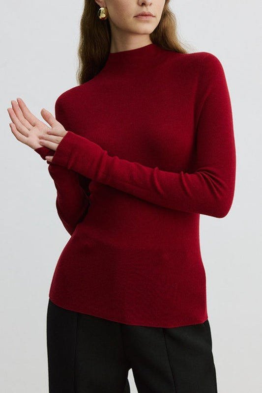Solid Color Washable Wool Turtleneck Long Sleeve Tee