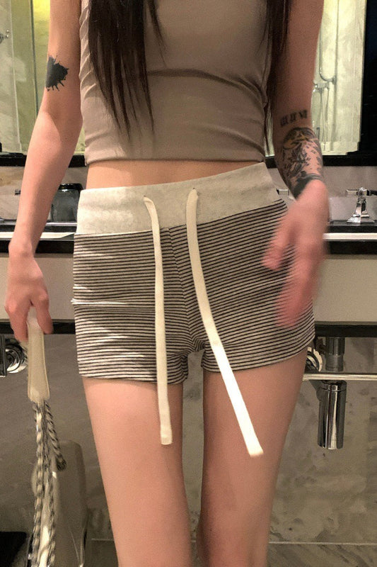 Striped Foldover Drawstring Shorts