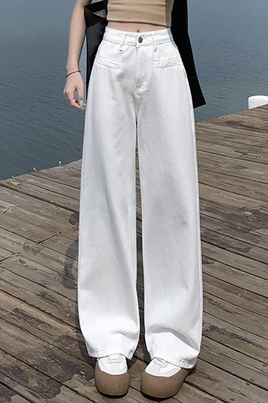 White High-Waist Wide-Leg Jeans