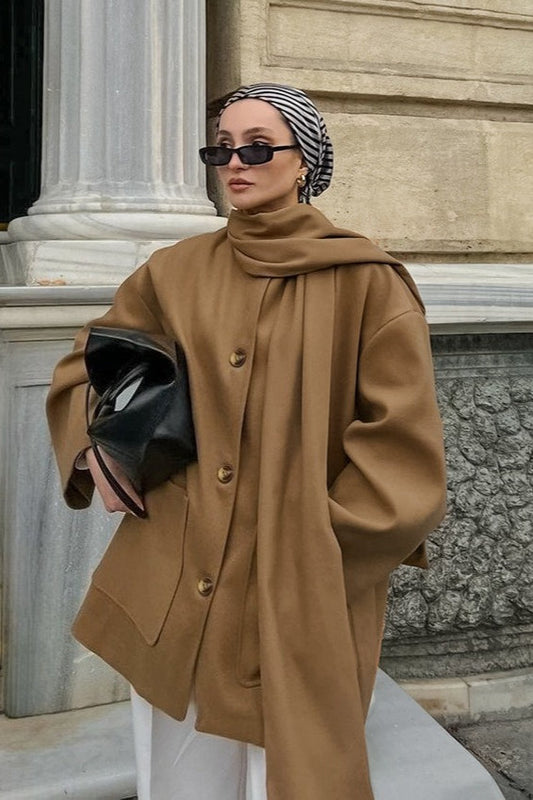 Vintage British-Style Wool Midi Oversized Coat