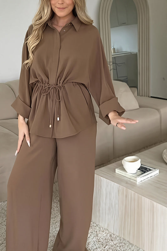 Drawstring Waist Wide Leg Pants Set