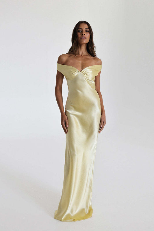 Vintage Satin Mermaid Off Shoulder Maxi Dress