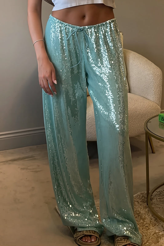 Sequined Wide Leg Casual Pants