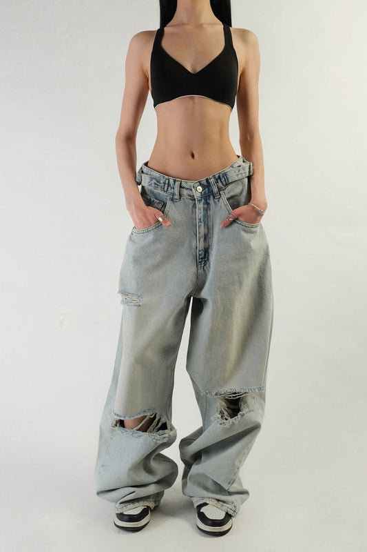 Distressed Ripped Wide Leg Jean