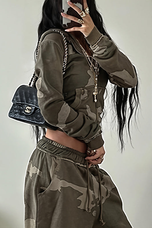 Camouflage Cropped Zip Hoodie