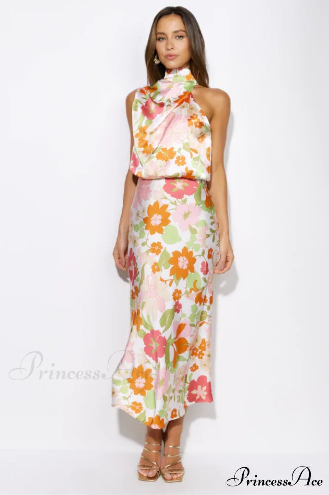 Caamara Elegant Midi Dress S / White Floral