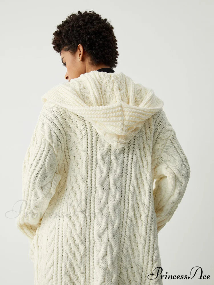 Cable Knit Graceful Hooded Longline Cardigan
