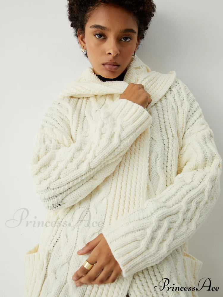 Cable Knit Graceful Hooded Longline Cardigan