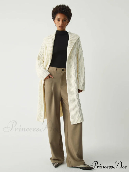 Cable Knit Graceful Hooded Longline Cardigan