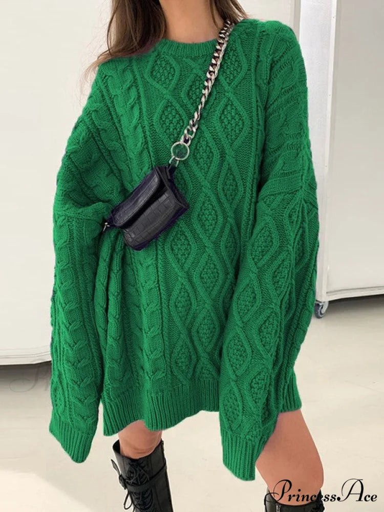 Cable Knit Leg Trendy Warmers With Flare Green / S