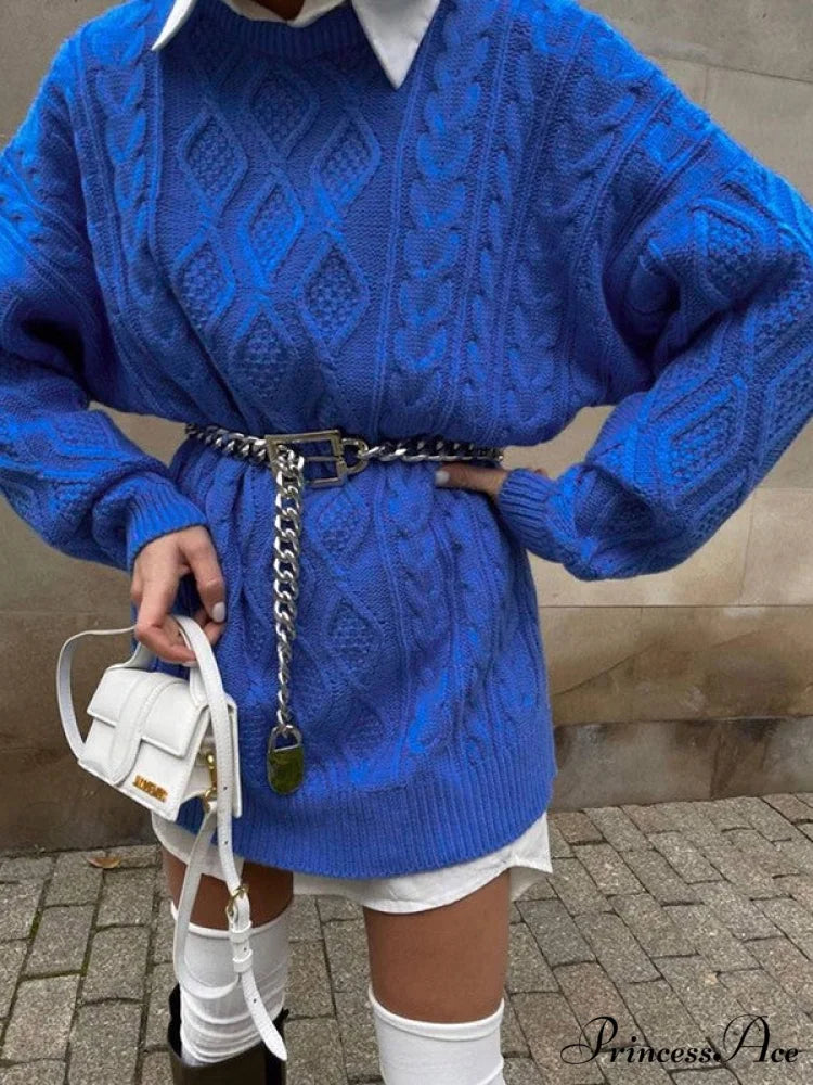 Cable Knit Leg Trendy Warmers With Flare Navy Blue / S