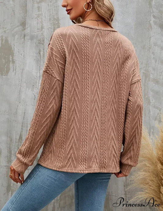 Cable Knit Tunic Sweater Crewneck Long Sleeve Sweater