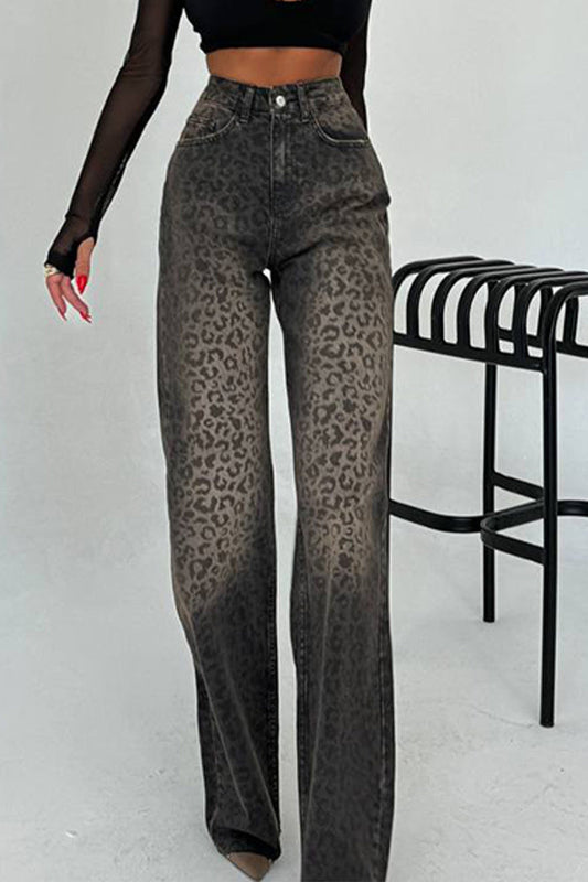 Leopard Embossed Straight Jean