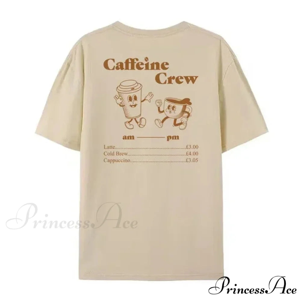 Caffeine Retro Stylish Cartoon Graphic Tees Khaki / M