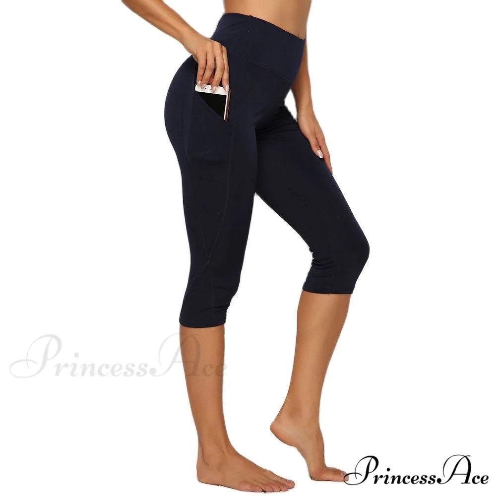 Calf-length Sport leggings Capris Pants Capri Navy blue / S