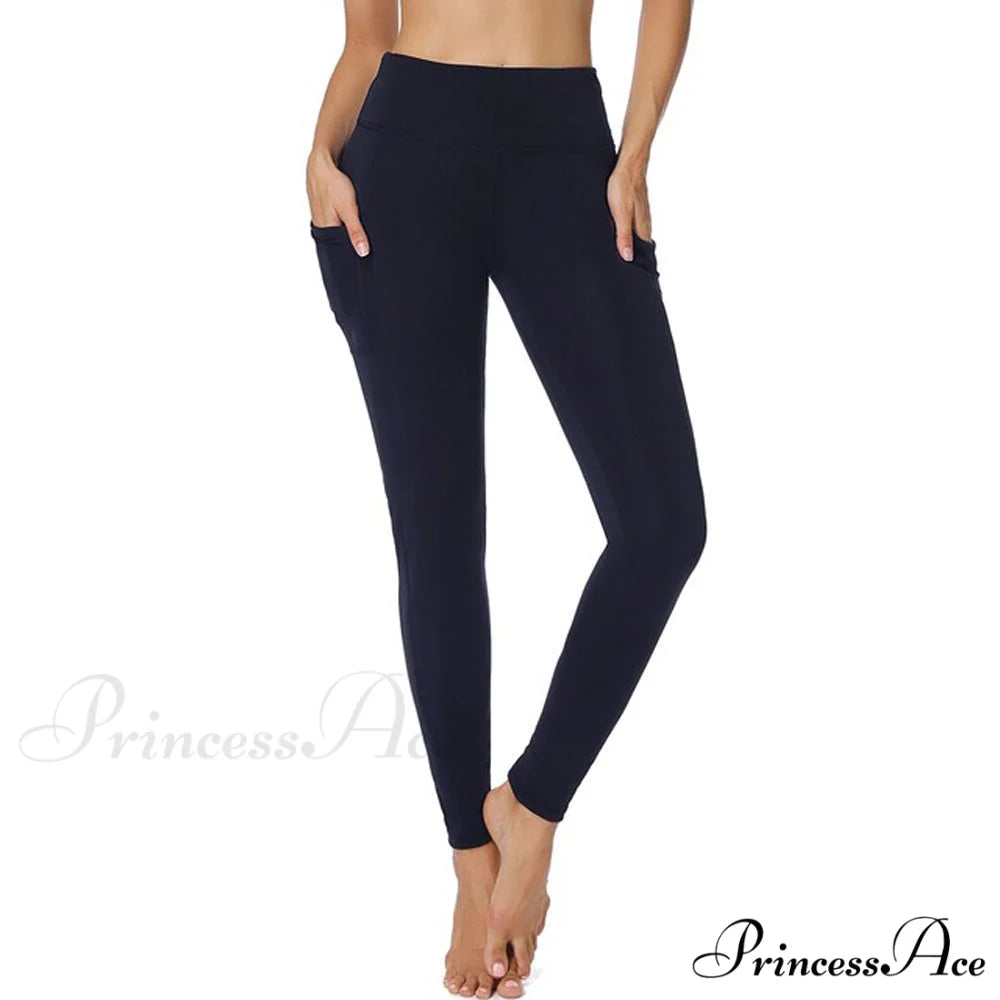 Calf-length Sport leggings Capris Pants Full Navy blue / S