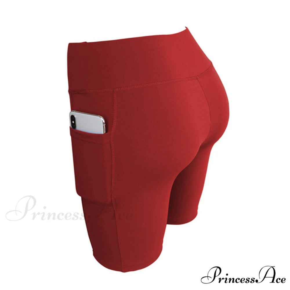 Calf-length Sport leggings Capris Pants Short Wine red / S