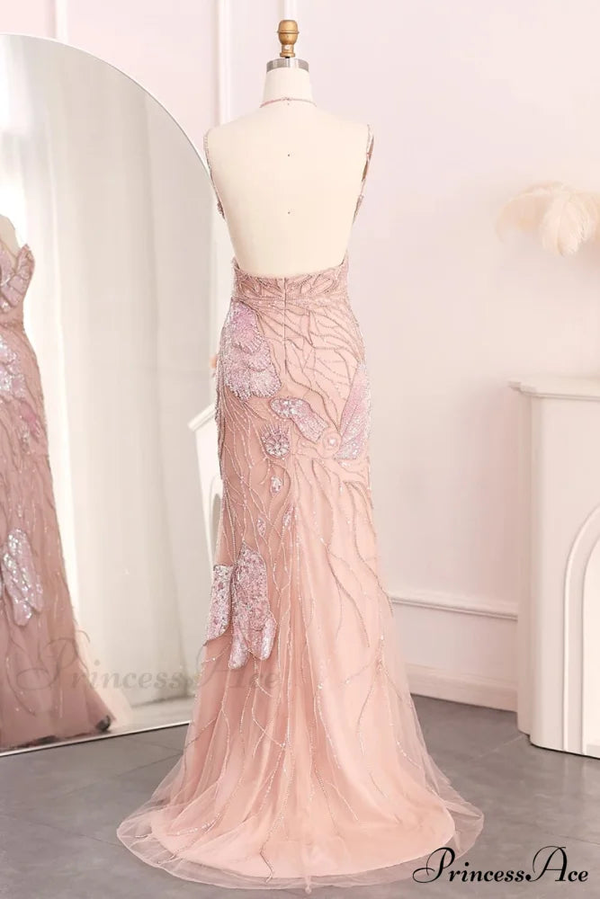 Calista Beaded Graceful Backless Maxi Dress