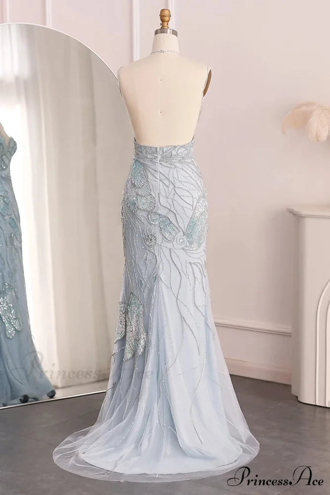 Calista Beaded Graceful Backless Maxi Dress