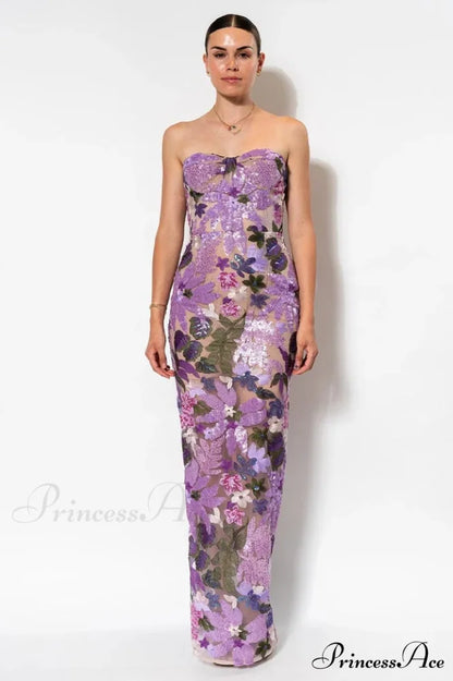 Calista Sequin Stylish Embroidered Maxi Dress
