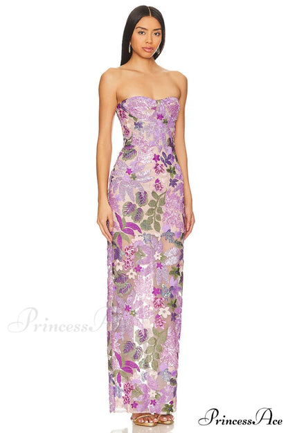 Calista Sequin Stylish Embroidered Maxi Dress