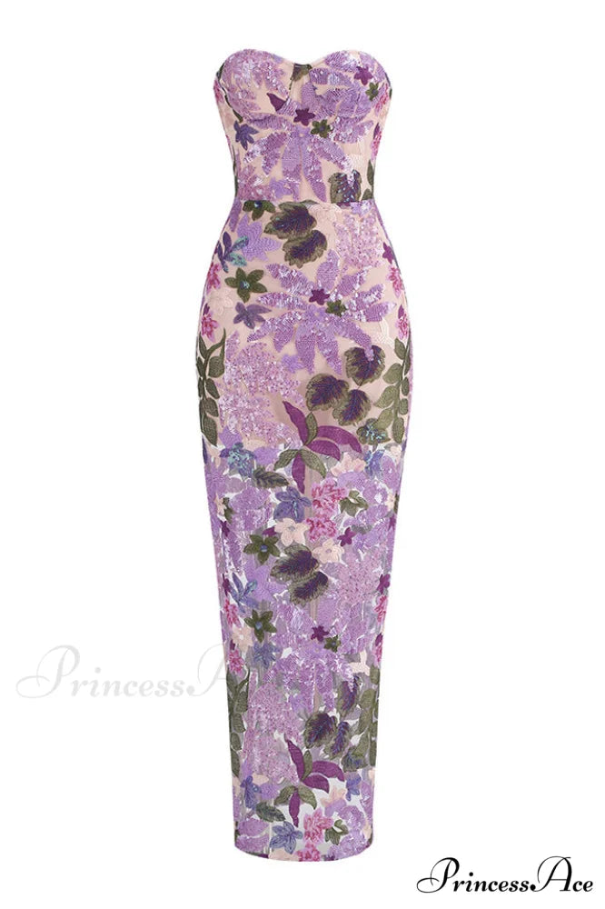 Calista Sequin Stylish Embroidered Maxi Dress XS / Purple