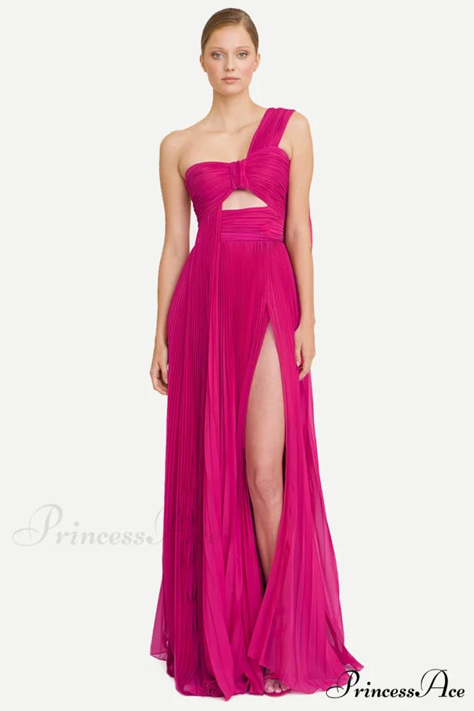 Calliope One-Shoulder Graceful Maxi Dress Fuchsia / 2