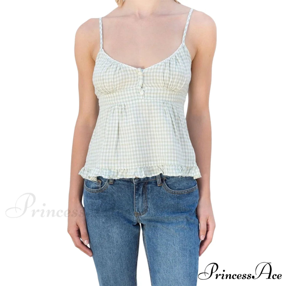 Cami Elegant Buttoned Top Green / S