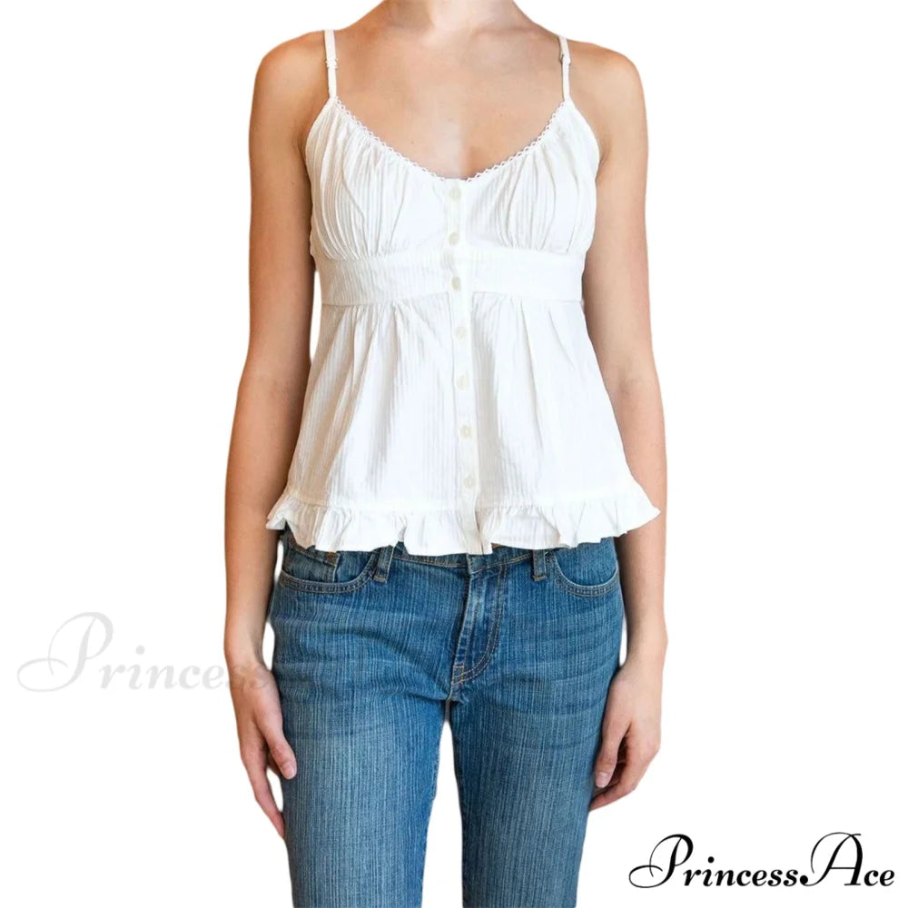 Cami Elegant Buttoned Top White / S