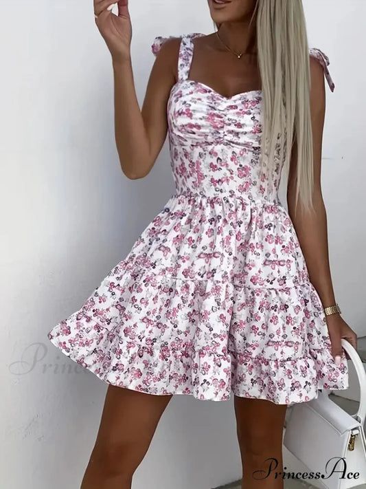 Cami Ruffle Spaghetti Design Gown Flowered with Hem Straps S / Rose