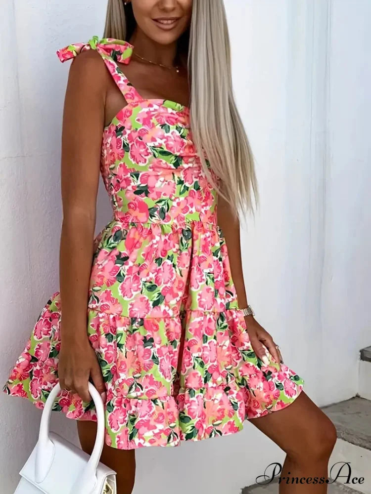 Cami Ruffle Spaghetti Design Gown Flowered with Hem Straps XL / Rose