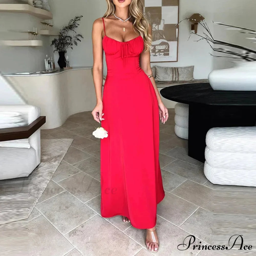 Cami Tie Up Charming Solid Maxi Dress