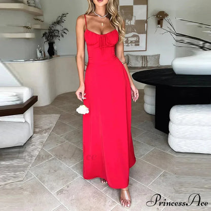 Cami Tie Up Charming Solid Maxi Dress
