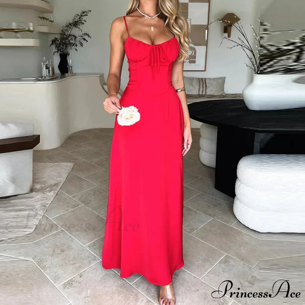Cami Tie Up Charming Solid Maxi Dress